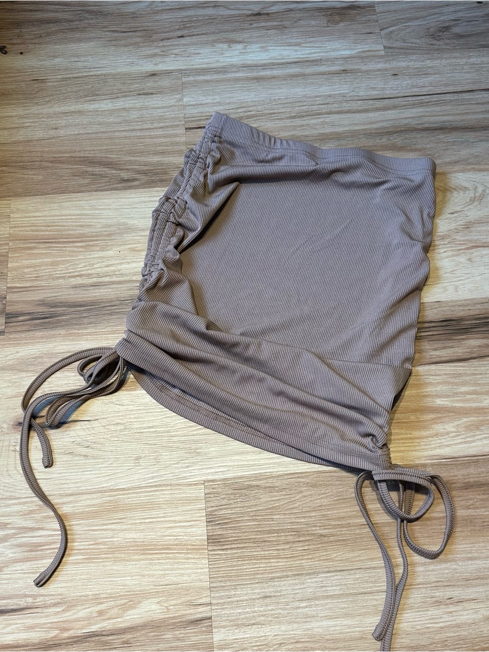 SHEIN Taupe Ribbed Drawstring Mini Skirt